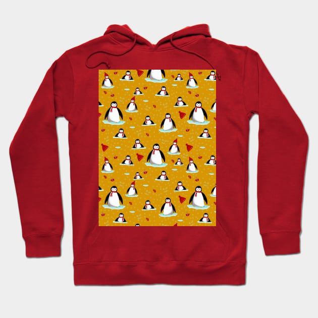 it's cold outside penguins seamless pattern mustard Hoodie by Arch4Design